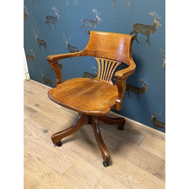 Wood Antique Swivel Desk Chair For Sale - Image 7 of 7