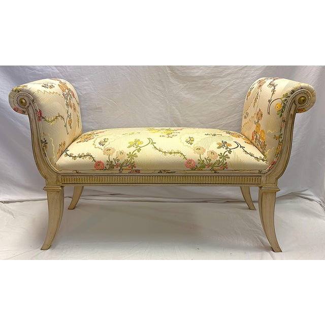 Vintage Francisco Hurtado Rolled Arm Upholstered Bench Made in Spain For Sale - Image 11 of 15
