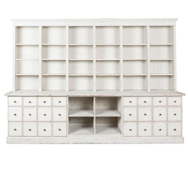 Farmhouse 19th Century Large White Display Cabinet Bookcase Apothecary With 24 Drawers and Adjustable Shelves For Sale - Image 3 of 12