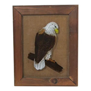 American Bald Eagle Reverse Painting on Glass by Sharon Adkison - 1980s Vintage