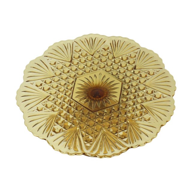 1930s Art Deco Amber Cake Stand in Pressed Glass, 1930s For Sale - Image 5 of 14