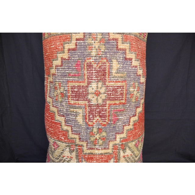 Tribal Vintage Anatolian Oushak Pillow – Tribal Handwoven Rug Cushion Cover -19'' X 35'' For Sale - Image 3 of 12