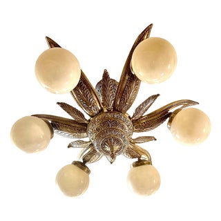 French Art Deco Gilt Silver and Glass Chandelier, 1930s For Sale