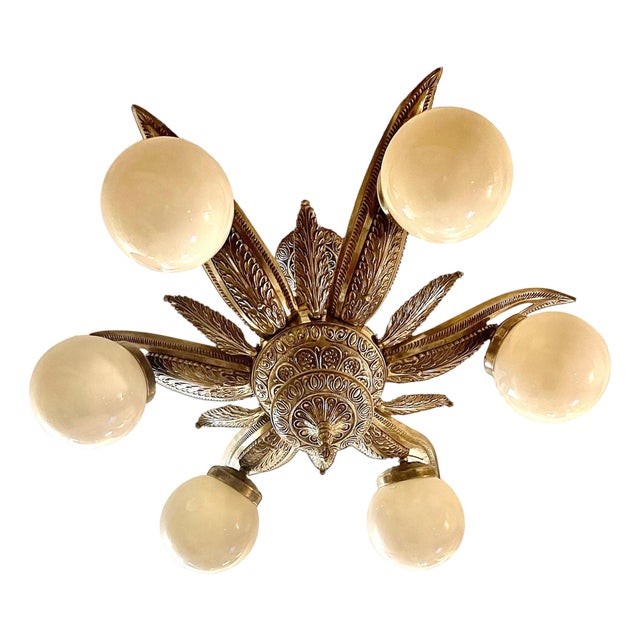 French Art Deco Gilt Silver and Glass Chandelier, 1930s For Sale