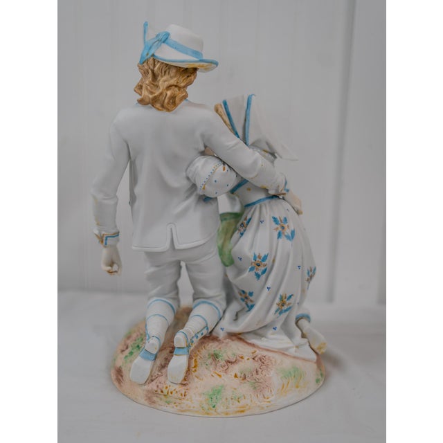 French 1930s Large Romantic French Bisque Porcelain Figurine For Sale - Image 3 of 7
