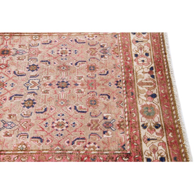 1960s Vintage Malayer Shabby Chic Peach Handmade Floral Wool Runner For Sale In New York - Image 6 of 9