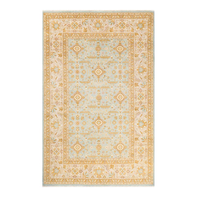 Vintage Traditional Hand Knotted Wool Area Rug, Blue - 5'10" X 9'3" For Sale
