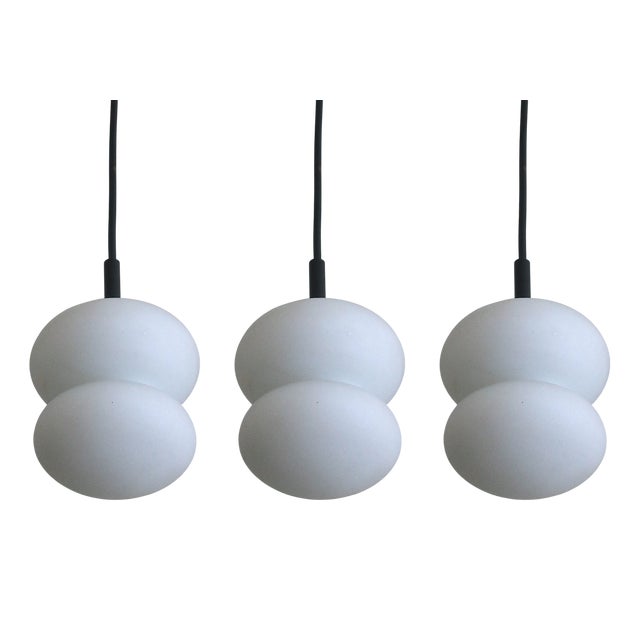 Mid-Century Opal Glass Pendant Lights, Set of 3 For Sale