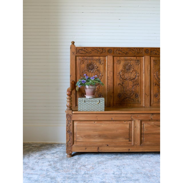 Mid 20th Century English Pine Carved Storage Bench For Sale - Image 4 of 17