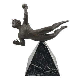 Bronze & Marble Man and Sport Sculpture by Angelo Maineri, 1999 For Sale
