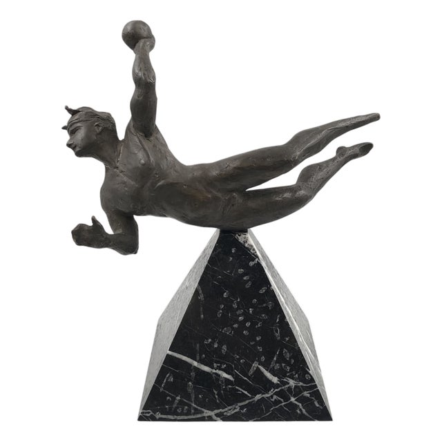 Bronze & Marble Man and Sport Sculpture by Angelo Maineri, 1999 For Sale