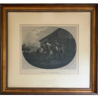 Early 20th C. French “Le Départ De L’Hôtellerie” Equestrian Print in Giltwood Frame For Sale