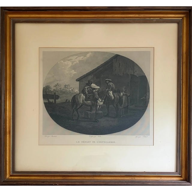 Early 20th C. French “Le Départ De L’Hôtellerie” Equestrian Print in Giltwood Frame For Sale