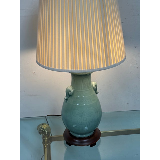 Celadon Chinoiserie Celadon Table Lamp, Vintage For Sale - Image 8 of 12