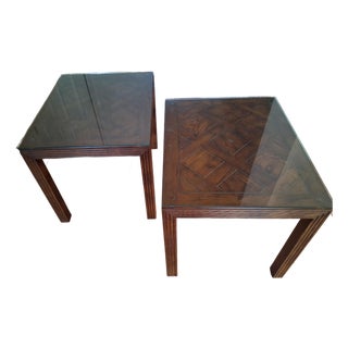 Pair of Mid-Century Modern Henredon Oak Parquet End Tables - For Sale