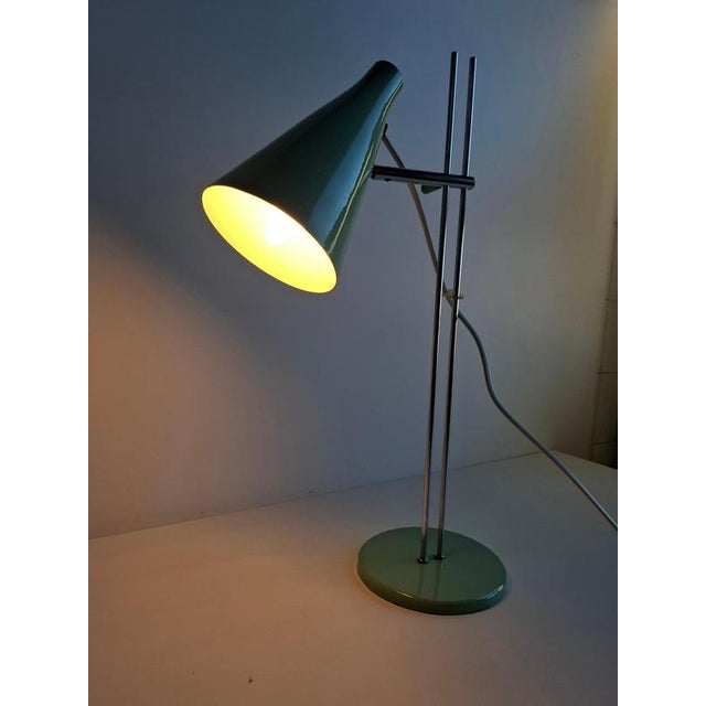 Mid-Century Modern Table Lamp in Green Metal and Chrome by Josef Hůrka for Lidokov, 1970s For Sale - Image 9 of 18