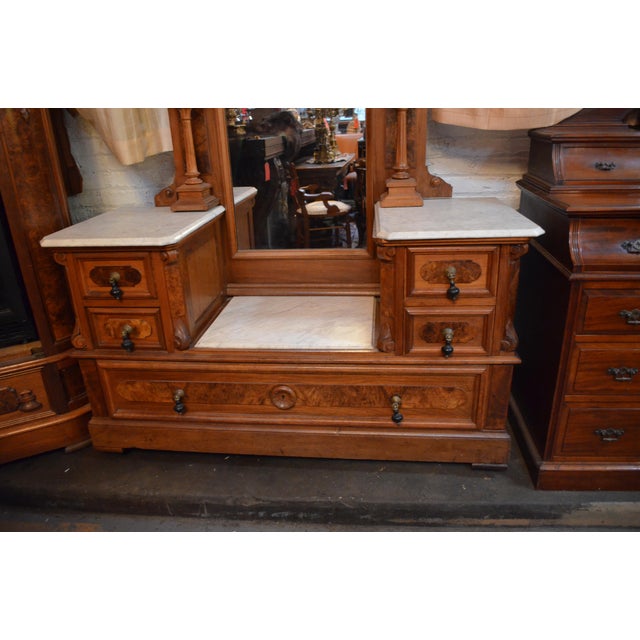 Antique Victorian Eastlake Vanity Dresser With Marble Tops Chairish
