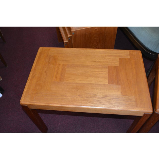 Pair Mobelfabrik Denmark Golden Solid Teak Wood Rectangular End / Side Tables - Mid Century For Sale - Image 4 of 17