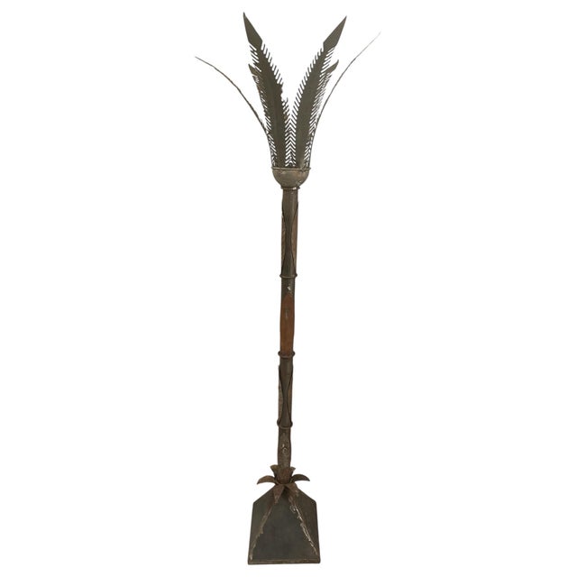 Industrial Artisan Sculptural Hand-Wrought Iron "Feather" Floor Candle Holder For Sale - Image 3 of 10