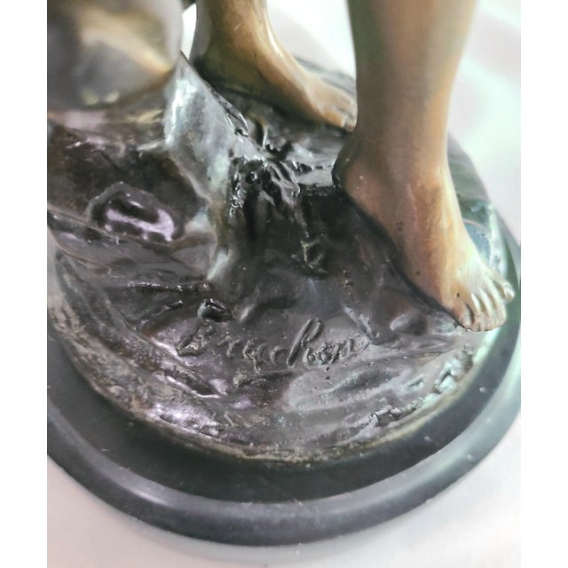 Emile Bruchon Spelter "L'Orage" Sculpture on Marble Base - Signed - For Sale - Image 11 of 12