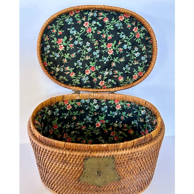 Chinese 1920s Chinese Wicker and Brass Lunch Basket For Sale - Image 3 of 7