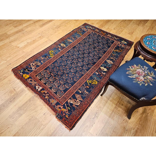 Antique Persian Bidjar Rug, Hand-Knotted Wool, Allover Paisley Pattern. Blue & Green, 4x6 For Sale - Image 16 of 16
