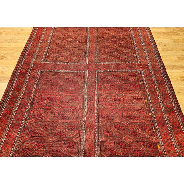 Red Vintage Turkmen Tekke Gallery Rug in Allover Pattern in Red, Brown, Gray, For Sale - Image 8 of 14