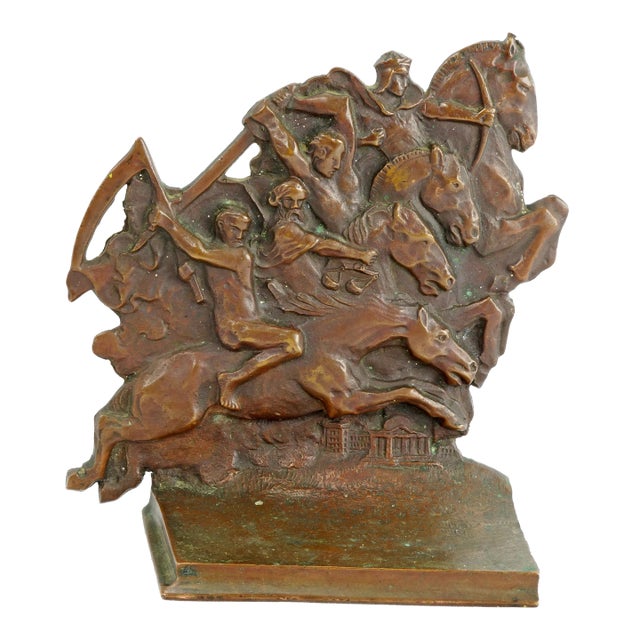 Antique Brass Four Horsemen of the Apocalypse Single Bookend Circa 1925 For Sale