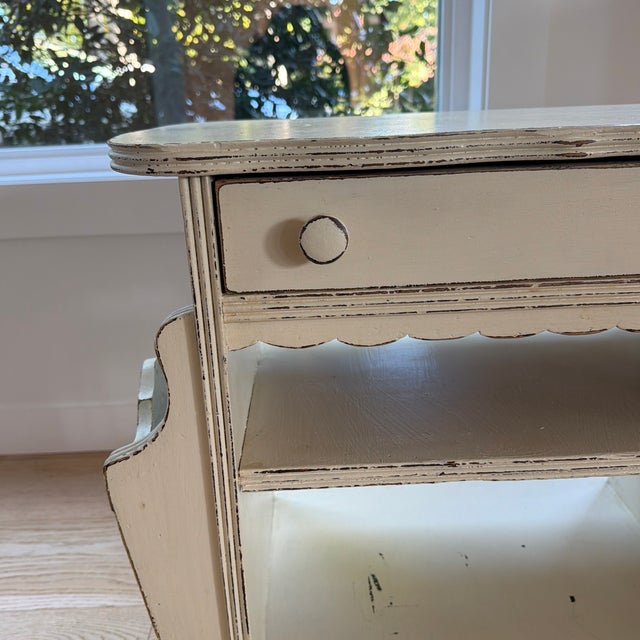 Wood Vintage Painted Cream Nightstand/Side Table With Drawer & Open Storage For Sale - Image 7 of 11