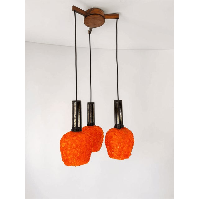 Space Age Orange Arcylic Glass Spaghetti Three-Light Cascading Hanging Light Chandelier, 1970s For Sale - Image 13 of 13