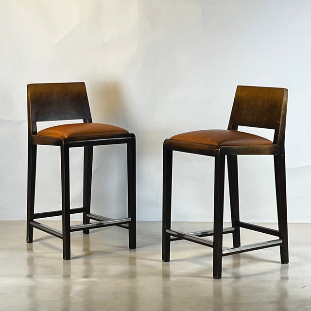 1980s Pair of Chic Post-Modern Counter Height Stools For Sale - Image 4 of 7