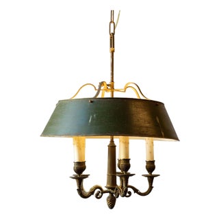 19th-Century French Bouillotte Chandelier in Tole and Bronze For Sale