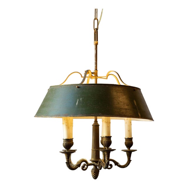 19th-Century French Bouillotte Chandelier in Tole and Bronze For Sale