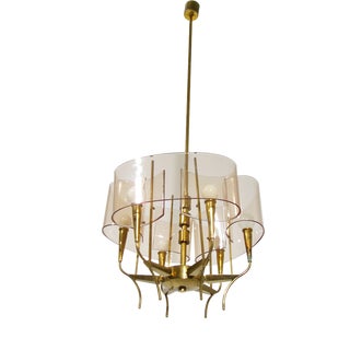 Vintage Brass Pendant Lamp with Violet Acrylic Glass Shades from Stilux Milano, 1960s For Sale