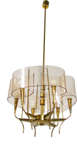 Vintage Brass Pendant Lamp with Violet Acrylic Glass Shades from Stilux Milano, 1960s