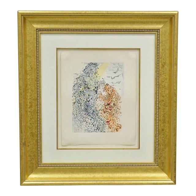 Vintage Salvador Dali Divine Comedy the Dust of Souls Woodcut Print Framed For Sale