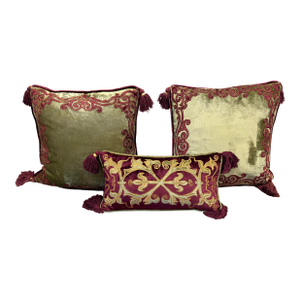 Luxury Custom Set of 3 Embroidered Silk Velvet Cushions