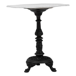 20th Century French Cast Iron Bistro Table With Marble Top Details Small Round For Sale