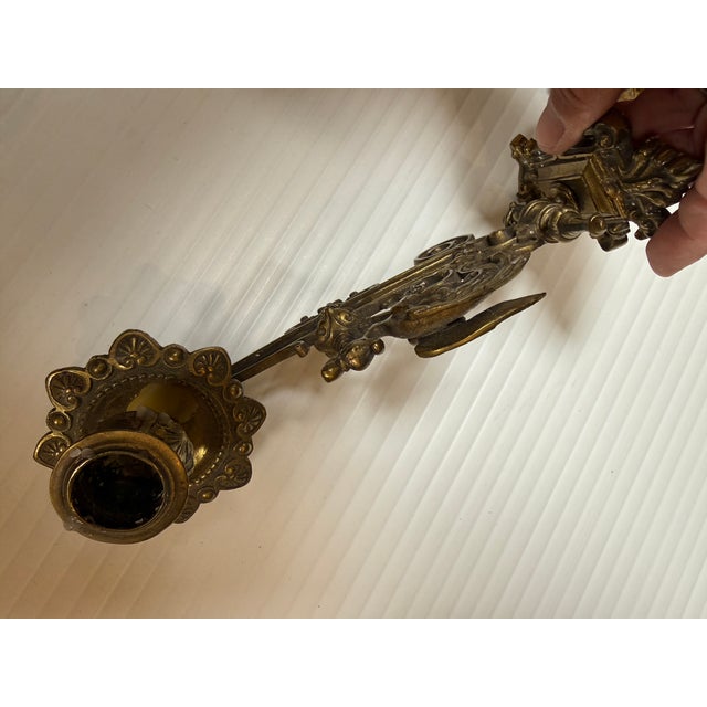 Antique Ornate Brass Piano Sconces - a Pair For Sale - Image 9 of 12
