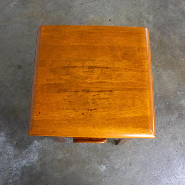 1930s to 1950s Transitional Solid Maple Nightstand or End Table With Hand Carved Pulls For Sale - Image 13 of 18