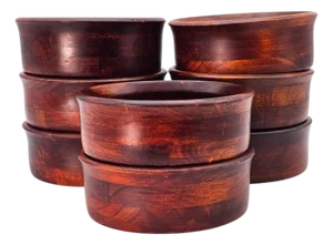 Mid-Century Hand Turned Solid Cherry Wood Bowl Set — Eight 7" Serving Bowls