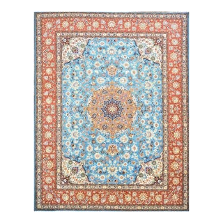 Antique Persian Tabriz Emad Wool 10x13 Light Blue & Red Handmade Area Rug #9902217 For Sale