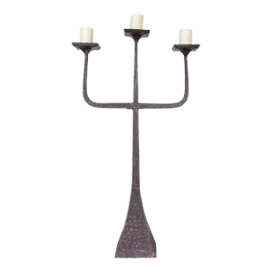 Brutalist Three Arm Candelabra Floor Candle Stand | Hammered and Hand Welded