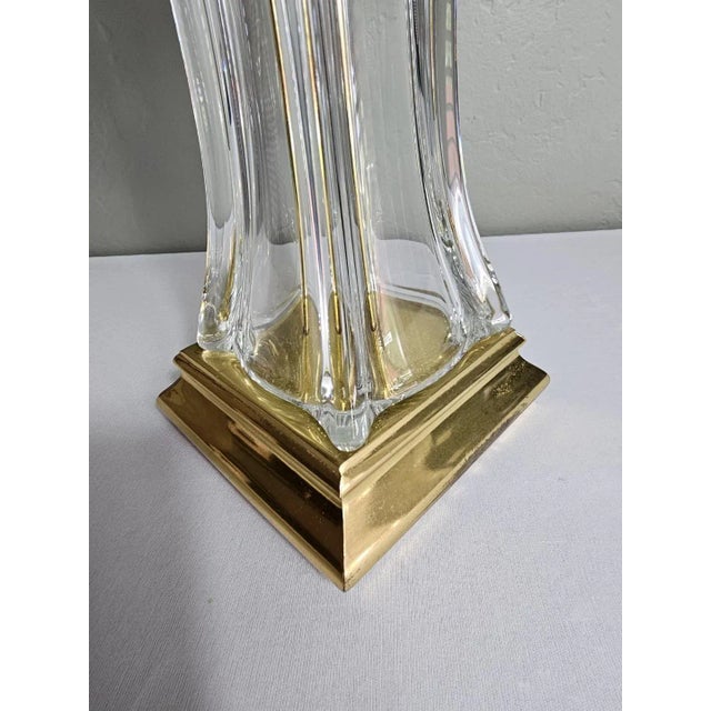 Cofrac Art Verrier Vintage 1960s Crystal Cofrac Art Verrier Brass French Table Lamp For Sale - Image 4 of 12