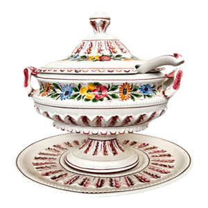 Vintage J. W. Co. Made in Italy Hand Decorated Soup Tureen With Underplate and Ladle