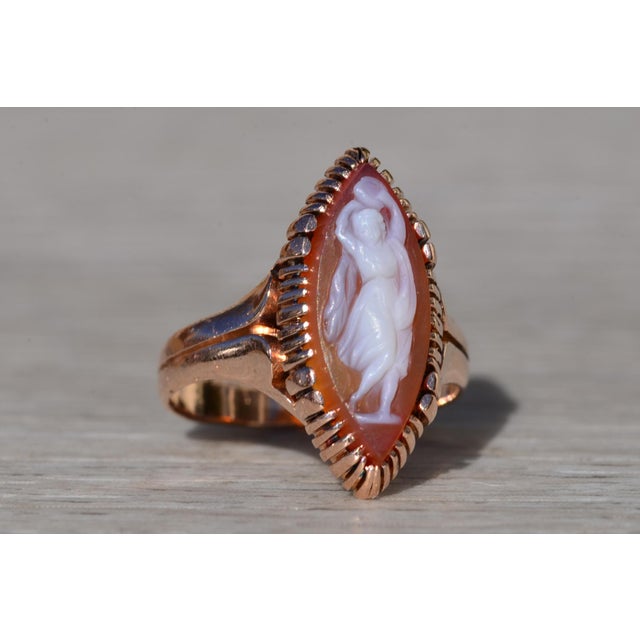Metal Antique Victorian 14K Rose Gold Navette Shaped Cameo Ring For Sale - Image 7 of 10