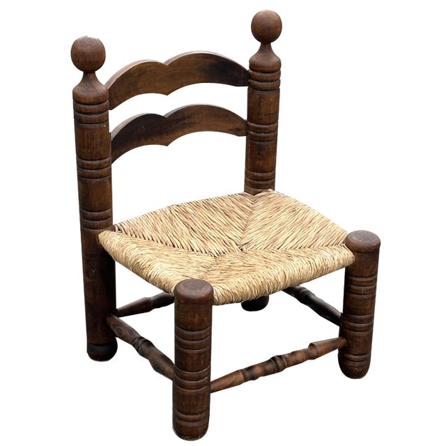 Vintage Oak and Straw Coffee Chair, 1960s For Sale