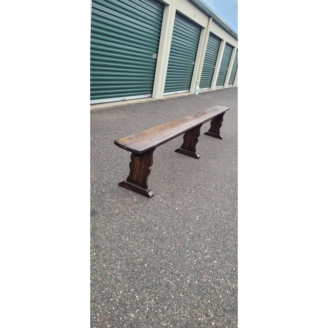 Brown 1940s Long Refractory Trestle Bench For Sale - Image 8 of 10