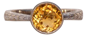 The Conigliano: Natural Citrine Ring in White Gold with Hand Engraving