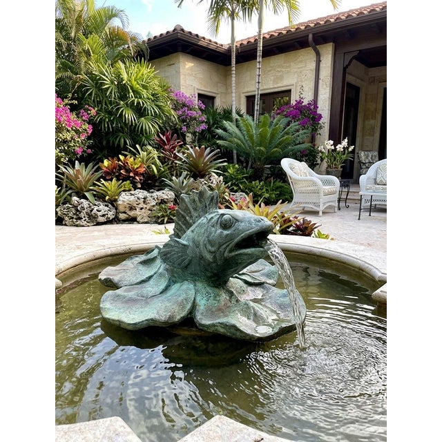 Vintage Verdigris Bronze Perch & Lily Pad Fountain Spouted Sculpture For Sale - Image 11 of 12